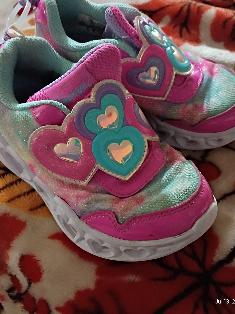 Skechers Girls Light-Up Heart Sneakers - Pink & Teal